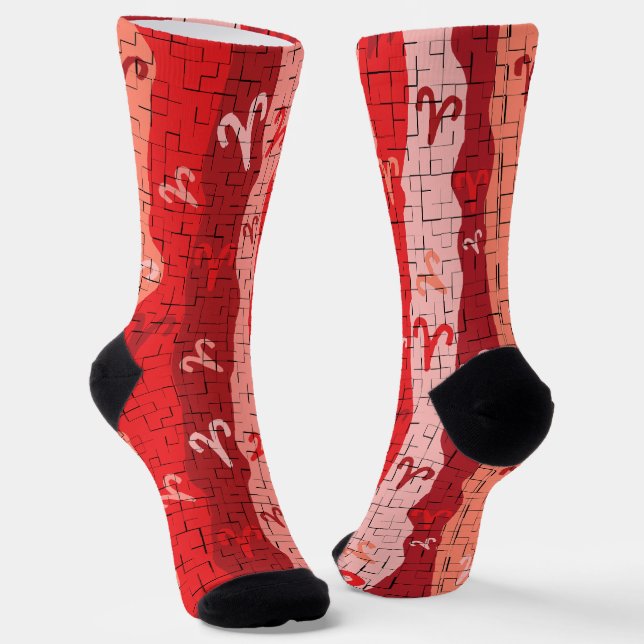 Aries Zodiac Stripes Broken Tiles Socks (Angled)