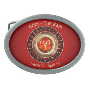 Aries Zodiac Symbol And The Horoscope Wheel Oval B Belt Buckle