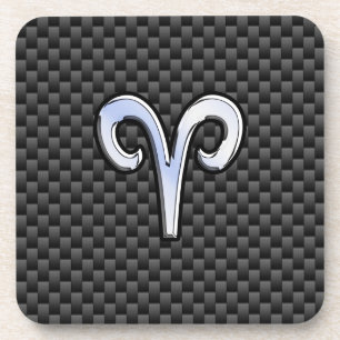 Aries Zodiac Symbol Black Carbon Fiber Decor Beverage Coaster