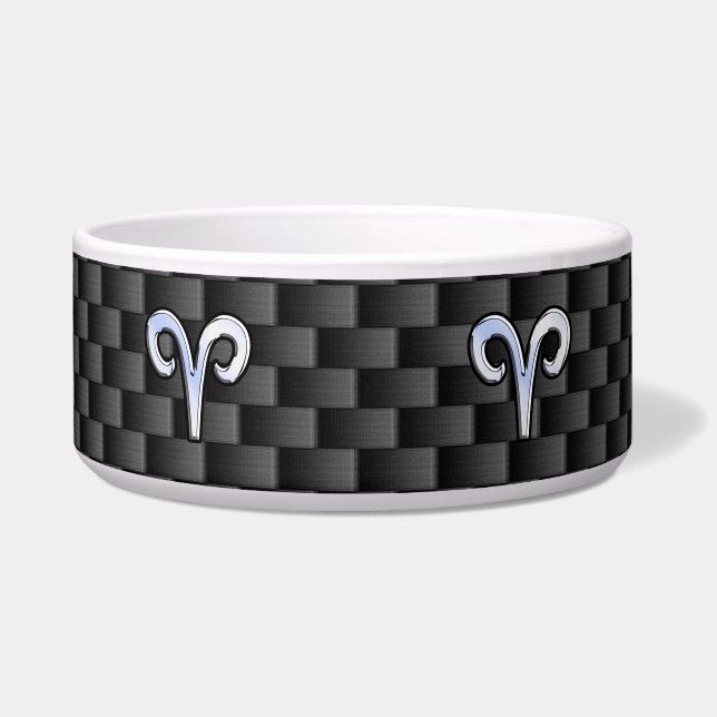 Aries Zodiac Symbol Black Carbon Fiber Decor Bowl (Front)