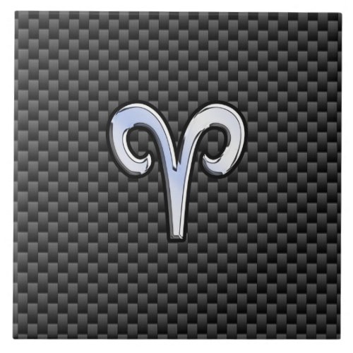 Aries Zodiac Symbol Black Carbon Fiber Decor Ceramic Tile