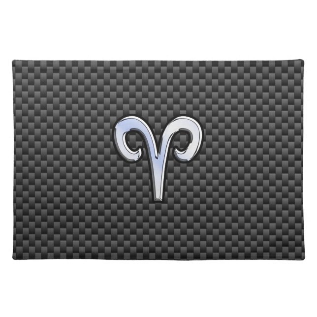 Aries Zodiac Symbol Black Carbon Fiber Decor Cloth Placemat (Front)