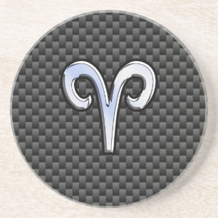 Aries Zodiac Symbol Black Carbon Fiber Decor Coaster