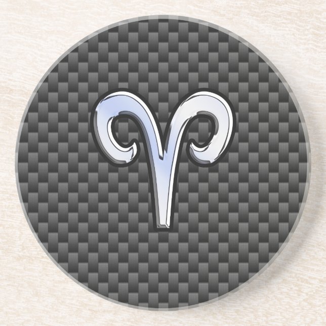 Aries Zodiac Symbol Black Carbon Fiber Decor Coaster (Front)