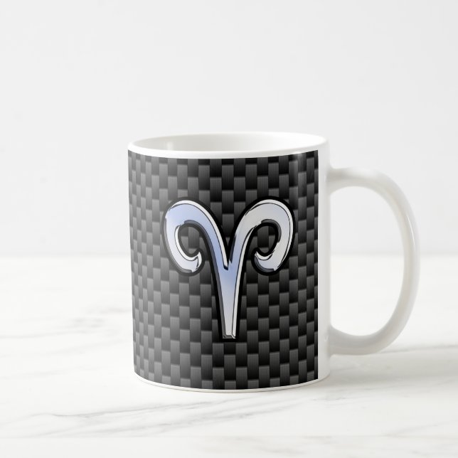 Aries Zodiac Symbol Black Carbon Fiber Decor Coffee Mug (Right)