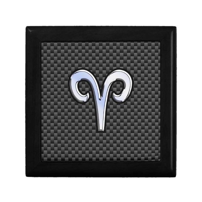 Aries Zodiac Symbol Black Carbon Fiber Decor Jewelry Box (Front)