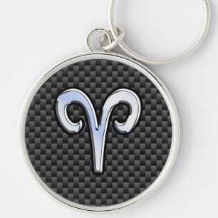 Aries Zodiac Symbol Black Carbon Fiber Decor Keychain