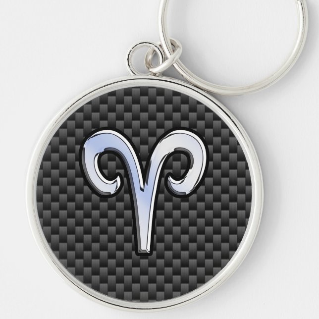 Aries Zodiac Symbol Black Carbon Fiber Decor Keychain (Front)
