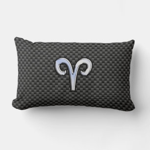Aries Zodiac Symbol Black Carbon Fiber Decor Lumbar Pillow