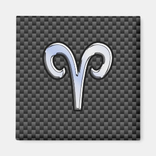 Aries Zodiac Symbol Black Carbon Fiber Decor Magnet