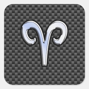 Aries Zodiac Symbol Black Carbon Fiber Decor Square Sticker