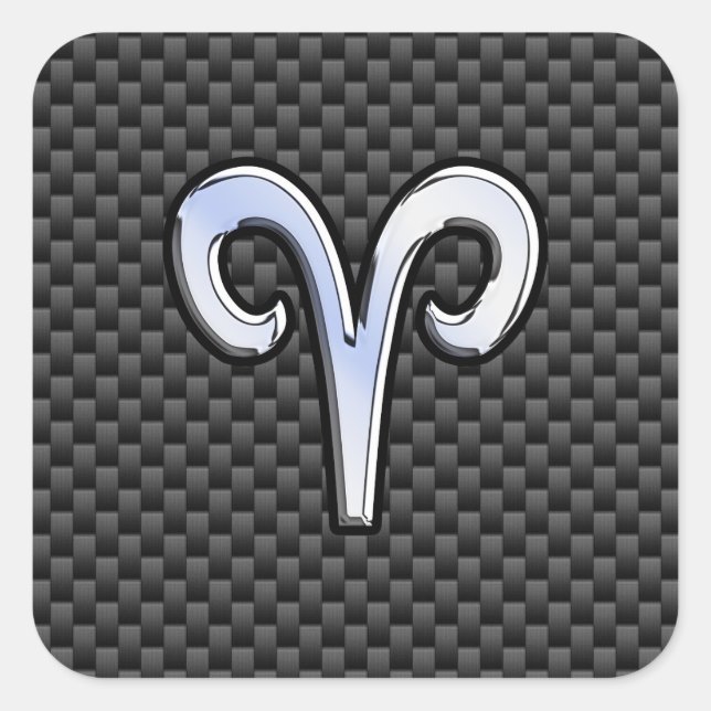 Aries Zodiac Symbol Black Carbon Fiber Decor Square Sticker (Front)
