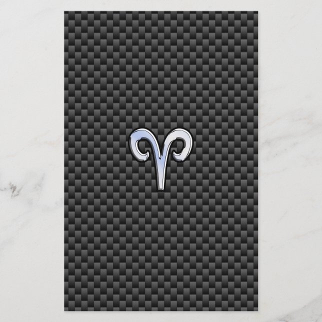 Aries Zodiac Symbol Black Carbon Fiber Decor Stationery (Front)