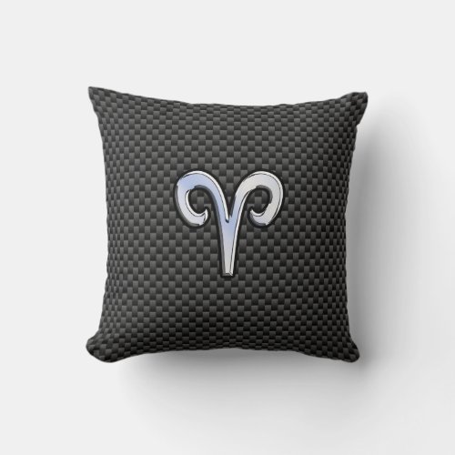 Aries Zodiac Symbol Black Carbon Fiber Decor Throw Pillow