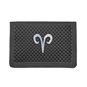 Aries Zodiac Symbol Black Carbon Fiber Decor Tri-fold Wallet