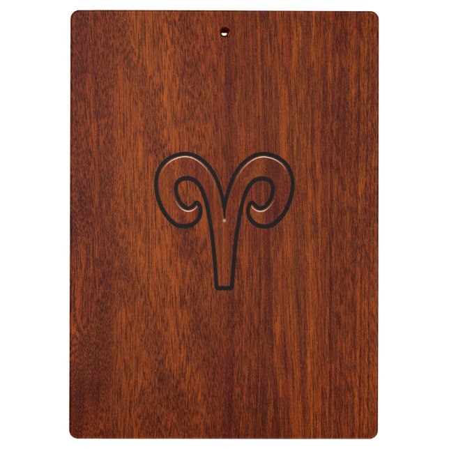 Aries Zodiac Symbol Brown Mahogany like print Clipboard (Back)