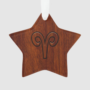 Aries Zodiac Symbol Brown Mahogany like print Ornament