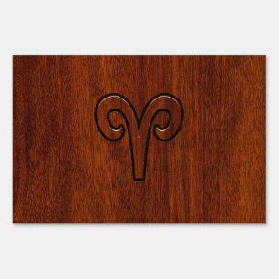 Aries Zodiac Symbol Brown Mahogany like print Sign