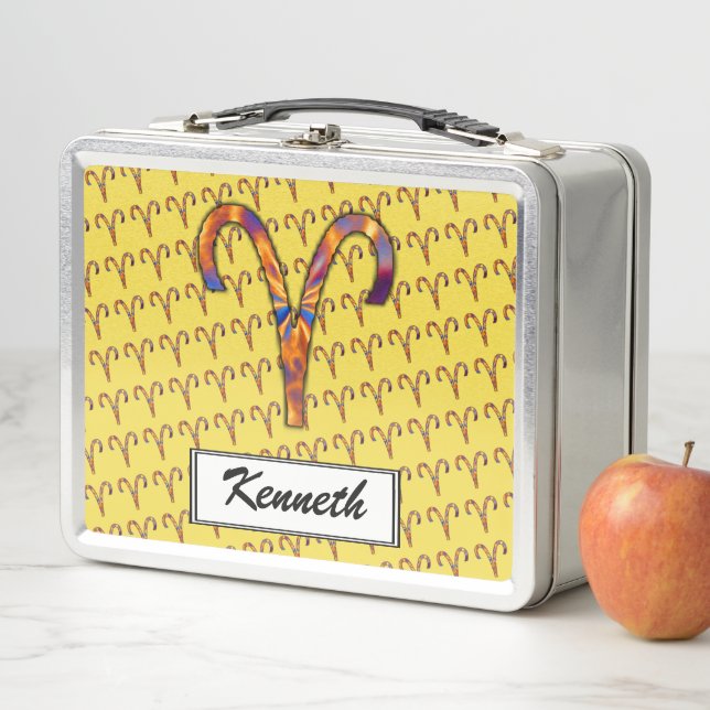 Aries Zodiac Symbol Element by Kenneth Yoncich Metal Lunch Box (In Situ)