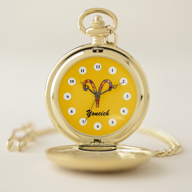 Aries Zodiac Symbol Element (Cf) by K Yoncich Pocket Watch (Inside)