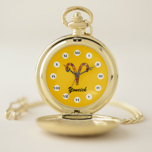 Aries Zodiac Symbol Element (Rf) by K Yoncich Pocket Watch
