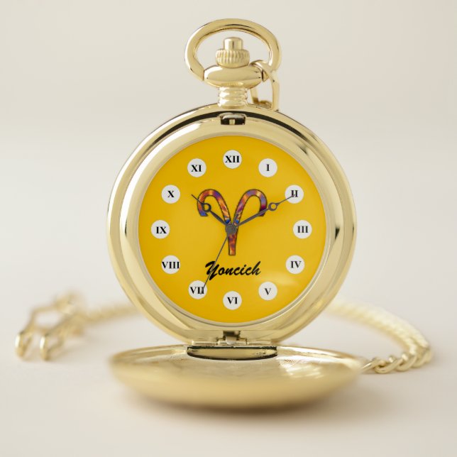 Aries Zodiac Symbol Element (Rf) by K Yoncich Pocket Watch (Inside)