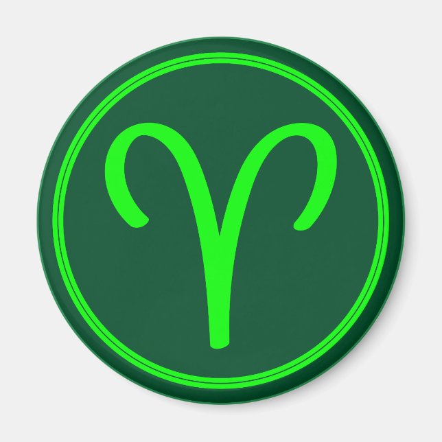 Aries Zodiac Symbol Green Contrast Magnet (Front)