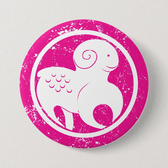Aries Zodiac Symbol Grunge Pink Ram Astrology Button (Front)