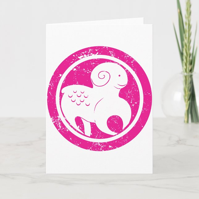 Aries Zodiac Symbol Grunge Pink Ram Astrology Card (Creator Uploaded)