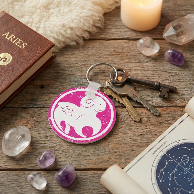 Aries Zodiac Symbol Grunge Pink Ram Astrology Keychain (Creator Uploaded)