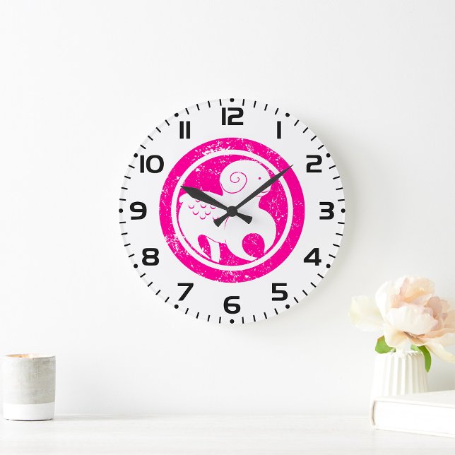 Aries Zodiac Symbol Grunge Pink Ram Astrology Large Clock (Creator Uploaded)
