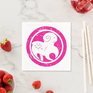 Aries Zodiac Symbol Grunge Pink Ram Astrology Napkins