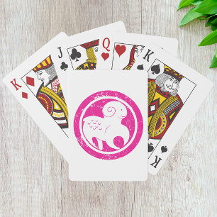 Aries Zodiac Symbol Grunge Pink Ram Astrology Poker Cards