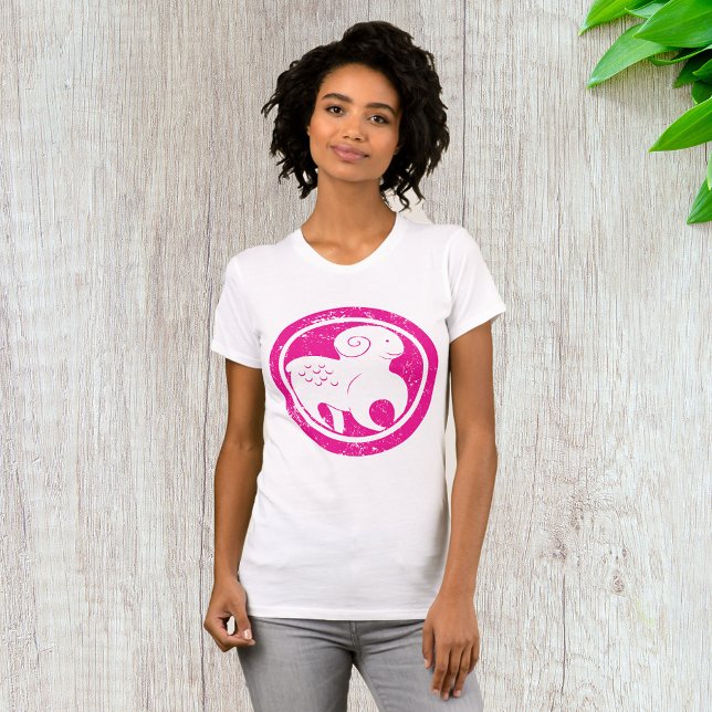 Aries Zodiac Symbol Grunge Pink Ram Astrology T-Shirt (Creator Uploaded)