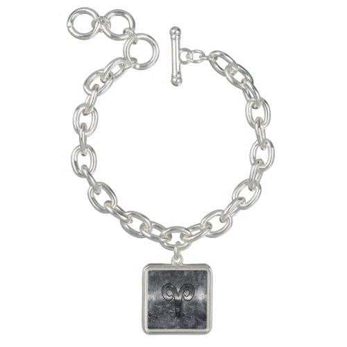 Aries Zodiac Symbol in Grunge Distressed Style Bracelet