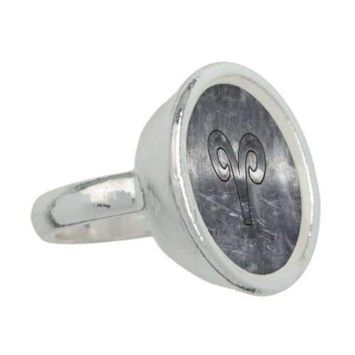 Aries Zodiac Symbol in Grunge Distressed Style Ring