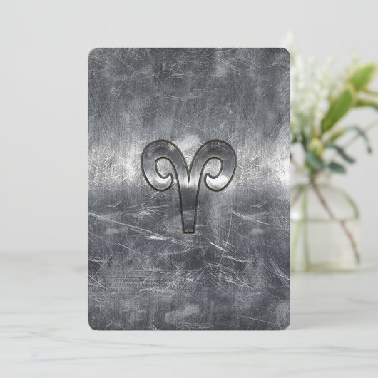 Aries Zodiac Symbol in Silver Distressed Style (Standing Front)