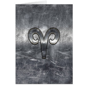 Aries Zodiac Symbol in Silver Distressed Style Cards