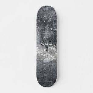 Aries Zodiac Symbol in Silver Distressed Style Skateboard Deck