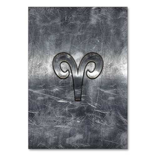 Aries Zodiac Symbol in Silver Distressed Style Table Number