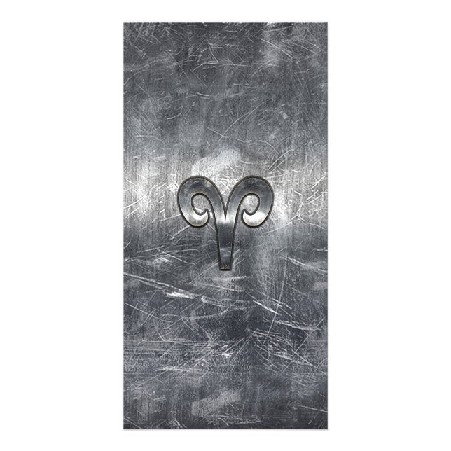 Aries Zodiac Symbol in Silver Steel Style Card (Front)