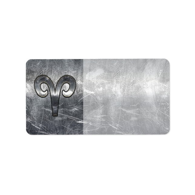 Aries Zodiac Symbol in Silver Steel Style Label (Front)