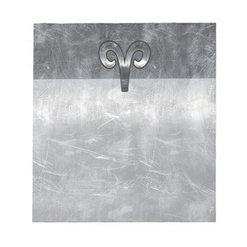 Aries Zodiac Symbol in Silver Steel Style Notepad