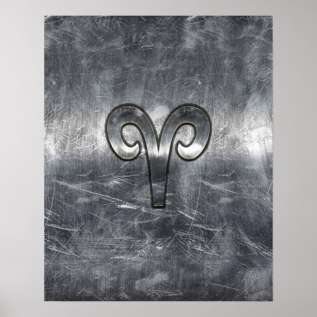 Aries Zodiac Symbol in Silver Steel Style Poster (Front)