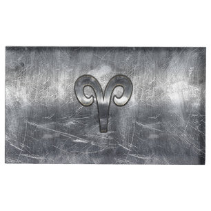 Aries Zodiac Symbol in Silver Steel Style Table Number Holder