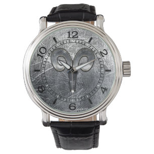 Aries Zodiac Symbol Industrial Style Dial Watch
