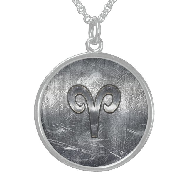 Aries Zodiac Symbol Industrial Style Sterling Silver Necklace (Front)