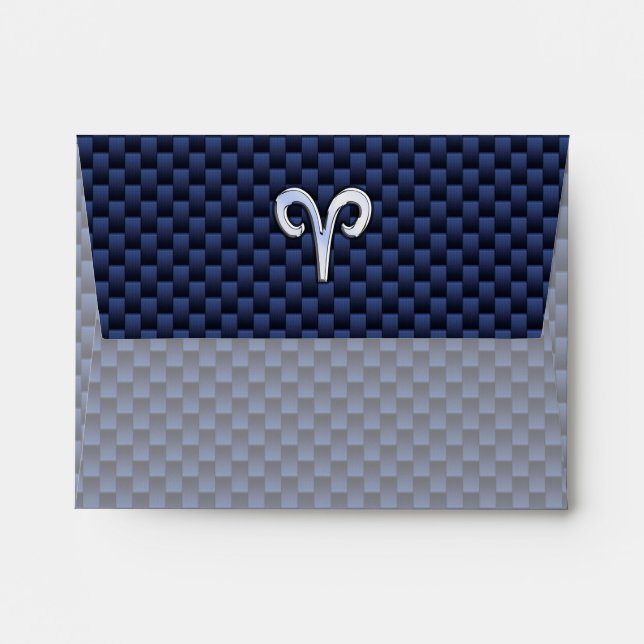 Aries Zodiac Symbol Navy Blue Carbon Fiber Style Envelope (Back (Top Flap))
