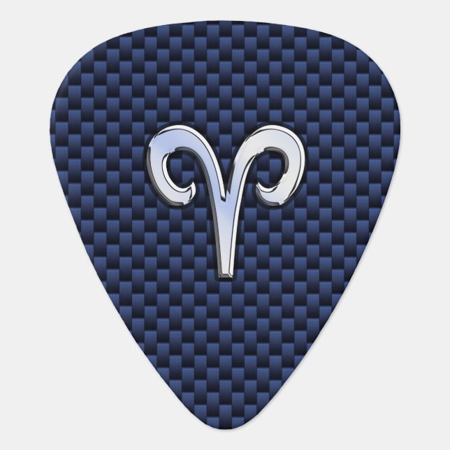Aries Zodiac Symbol Navy Blue Carbon Fiber Style Guitar Pick (Front)