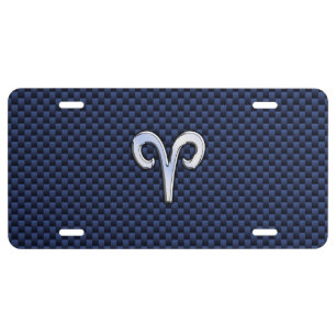 Aries Zodiac Symbol Navy Blue Carbon Fiber Style License Plate